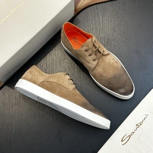 Men's White Shoes Genuine Leather Casual Sports Shoes Lace Up Suede Board Shoes - Picture 1 of 28