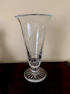 Waterford Crystal Etched Flowers Trumpet Vase Signed MINT - Picture 1 of 9
