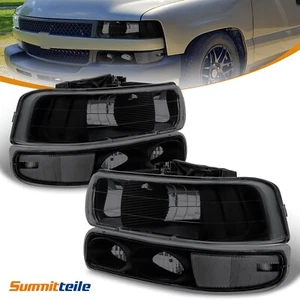 LH+RH Smoke Headlight Assembly For 1999-2002 Chevy Silverado 2000-2006 Suburban - Picture 1 of 13