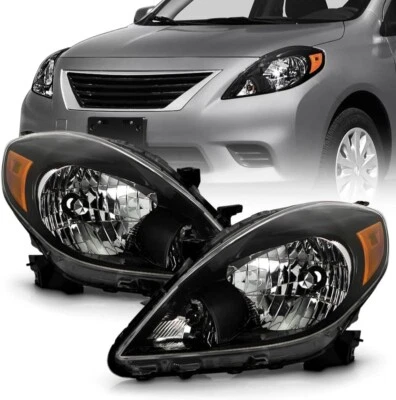 For 2012-2014 Nissan Versa 4-Door Sedan Black Headlights Headlamps Left+Right - Image 1 of 4