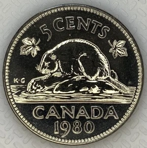 1980 CANADA 5 CENTS PROOF LIKE NICKEL COIN - Picture 1 of 2