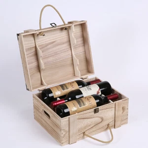 2x Red Wine Champagne Holder Travel Case Carrier Storage Wooden 6 Bottles Box - Picture 1 of 7