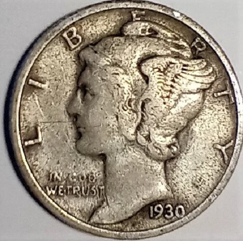 1930-p Mercury Dime Winged Liberty Type 90% Silver 10 cent coin XF Extra Fine Cover