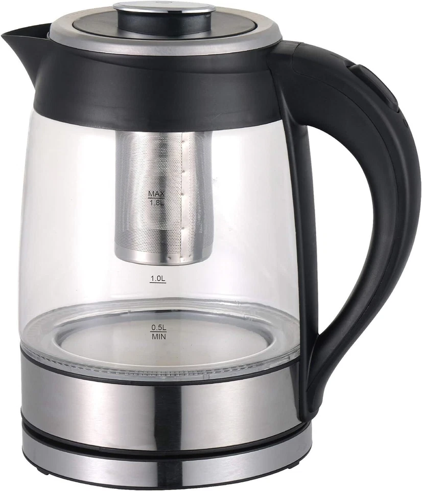 Hervidor eléctrico inalámbrico de vidrio de 1,8 litros indicador LED con infusor de té, 1100 W Foto 1 de 1
