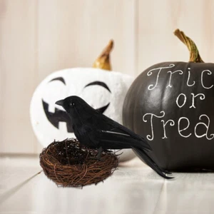 2 PC Feathered Realistic Crows Halloween Decoration Crow Ornament Simulated Crow - Picture 1 of 12