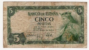 1954 SPAIN FIVE 5 PESETAS WORLD BANKNOTE NICE BILL P-146A - Picture 1 of 2