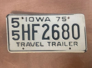 1975 Iowa Travel Trailer License Plate # 55 HF2680 Kossuth County - Imagen 1 de 2