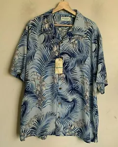 Roundtree Yorke Caribbean Shirt Aqua Blue Leaf Short Sleeve Buttons (3 Szs) NEW - Picture 1 of 9