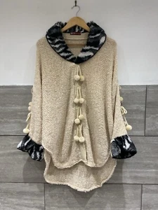 cashmere cape with fur trim Women’s Size 10 Luxury Quietluxury Retro Glam 60s - Picture 1 of 13