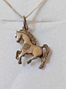 Sterling Silver 925 Vintage Necklace & Horse Pendant - Picture 1 of 6