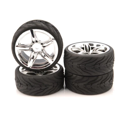4pcs 1/10 Rubber Tires &12mm hex Wheels Rims Set For RC 1:10 on road Touring Car - Image 1 of 4