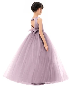Satin Heart Cutout Tulle Flower Girl Dress Wedding Pageant Dresses Toddler Dress - Picture 1 of 30