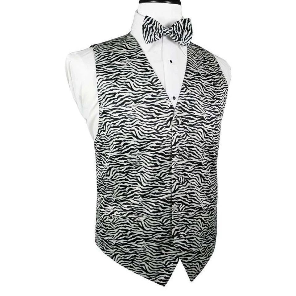 Men's Zebra Print Black and White Fullback Vest and Bow Tie - Image 1 of 1
