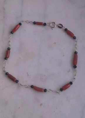 BRACCIALE  IN ARGENTO  925 CON CORALLO  ROSSO  DELLA SARDEGNA Con Onice Sfaccett - Immagine 1 di 4