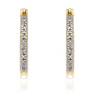 Attractive Hoop Earrings With ( 2 PCS) Genuine Diamond in 14k Gold plated Silver
