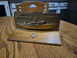 HMCS SACKVILLE K181 SHIP BRASS WOOD DESK PRESENTATION PLAQUE LUNENBURG FOUNDRY - Picture 1 of 15