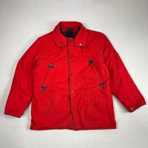 Vintage Reversable Red Black Buffalo Plaid Hunting Jacket Wool Canvas - M - 70s - Picture 1 of 20
