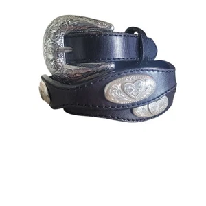 Cintura donna Silver Creek in pelle nera taglia 32 cuore western conchiglie smerlate - Foto 1 di 9