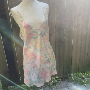 Vintage 90s VICTORIA'S SECRET Gold Label Floral Silk Slip Dress Chemise L - Picture 1 of 7