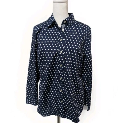 Talbots Women's Blouse Shirt Top Blue Preppy Polka Dot Size Petite Medium PM NWT - Image 1 of 4