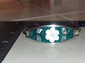Mexico Alpaca Green Silver Mother of Pearl Abalone Bracelet 7" + Free Gift Bag - Picture 1 of 4