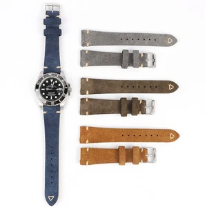 Wildleder Leder Uhrenarmband Band 20mm 22mm echtes Rindsleder schmal weich Vintage Retro - Bild 1 von 13