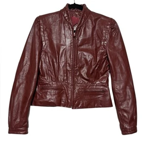 Bermans Vintage Ox Blood Red Genuine Leather Full Zip Jacket Women’s Size Medium - Picture 1 of 4