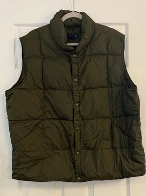 Lands End Men’s XL Goose Down Puffer Vest Deep Juniper Green Packable Snap Front - Image 1 of 4