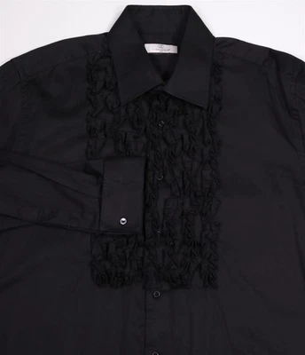 Camisa de Vestir Connaisseur Paris Negra Formal Esmoquin Volantes Calce Ajustado XXL 45-46 Foto 1 de 4