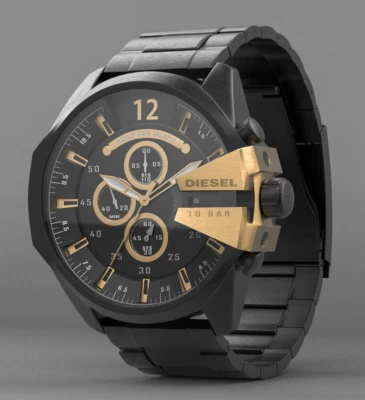 NUEVO Reloj Hombre Diesel Mega Chief 59mm Cronógrafo Dorado Negro Acero DZ4338 Genuino Foto 1 de 4