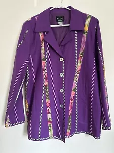 Koos of Course Purple Linen Blend Floral Striped Checker Silk Ribbon Blazer - Picture 1 of 7