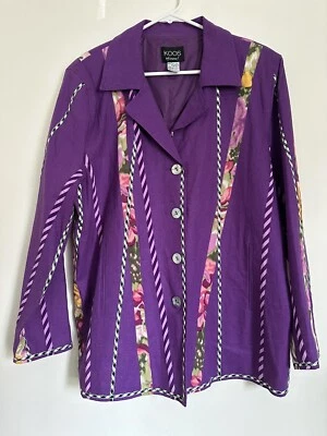 Koos of Course Purple Linen Blend Floral Striped Checker Silk Ribbon Blazer - Image 1 of 4