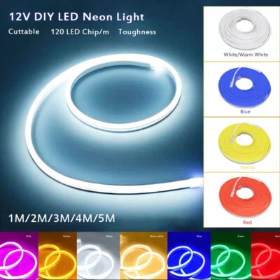 LED Strip Neon Flex Rope Light Waterproof 12V Flexible Outdoor Lighting+UK Plug