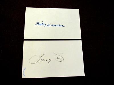 LONNY FREY BILLY HERMAN BROOKLYN DODGERS SIGNED AUTO VINTAGE INDEX CARD BEAUTY - Image 1 of 3