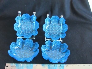 Vintage Aqua Blue Glass Daisy and Buttons Scalloped Edge Candy Dish Set of 4 - Picture 1 of 2