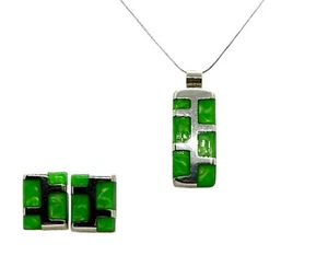 Taxco México STERLING SILVER 925 Green CORAL DANGLE EARRINGS Necklace Set - Picture 1 of 19