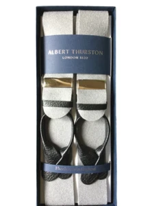 Albert Thurston Grey boxcloth Braces blk leather ends Silver fittings - Picture 1 of 1
