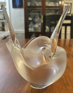 LALIQUE France Crystal Entwined Doves VASE &INSERT - Picture 1 of 7