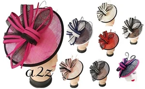 Women's Fascinator Large Round Headband and Clip Hat Wedding Race Royal Ascot - Picture 1 of 36