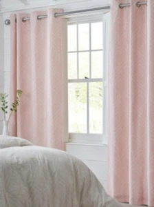 Next Pale Pink Geo Lines Eyelet Curtains 168x229cm - Picture 1 of 5