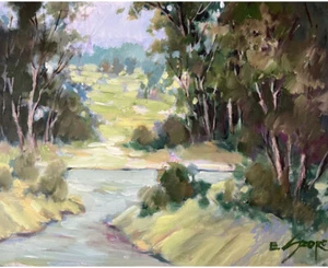 Pintura Paisaje EVA SZORC Original Óleo Sobre Lienzo "Punto de Pesca" 20 x 16" - Imagen 1 de 1