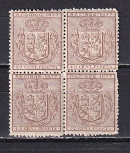España 1877 - Alfonso XII - Fiscal - Recibos - Bloque 4 - MNH - Imagen 1 de 3