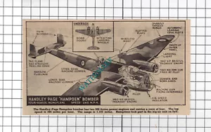 Handley Page Hampden Bomber Plane Diagram WW2 - 1940 Small Clipping - Picture 1 of 1