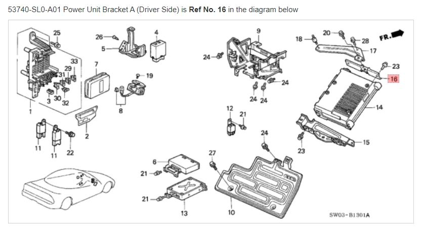 Soporte de unidad de potencia A (lado del conductor) HONDA ACURA GENUINO OEM NSX ☆ 53740-SL0-A01 ☆ Foto 1 de 1