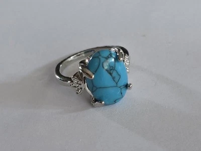 JUEGO DE PUNTAS PULIDAS TURQUESA NATURAL TITANIO FOREVER PLATA ANILLO NUEVO TALLA 5  Foto 1 de 3