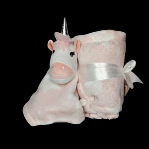 Unicorn 2 pc Blanket Lovey Set Parents Choice Pink & White Stars Silver Horn - Picture 1 of 5