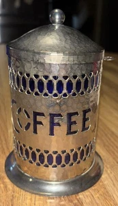 Ventage Hammered Metal Coffee Cannister w/ Cobalt Blue Insert 5-1/2" - Bild 1 von 5