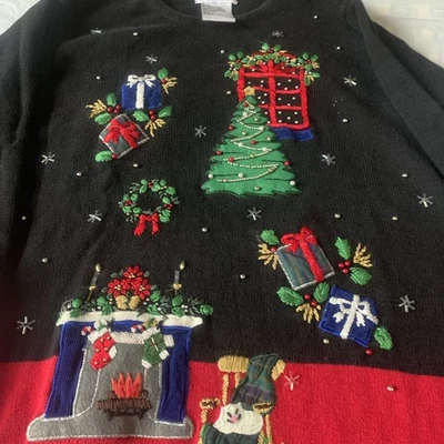 B.P. Suéter Designs Para Mujer Talla M Negro Rojo Navidad Vacaciones 3D Bling T21  Foto 1 de 4