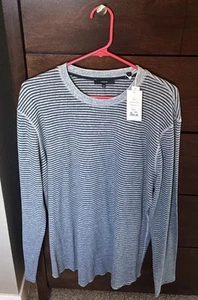 Vince Mens Mouline Stripe Crewneck Long-Sleeve T-Shirt Navy Gray Grey Size XL - Picture 1 of 3
