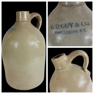 GS GUY Antiker Steinzeug Einhandkrug 11,5" Primitive Fort Edward NY SELTEN! - Bild 1 von 22